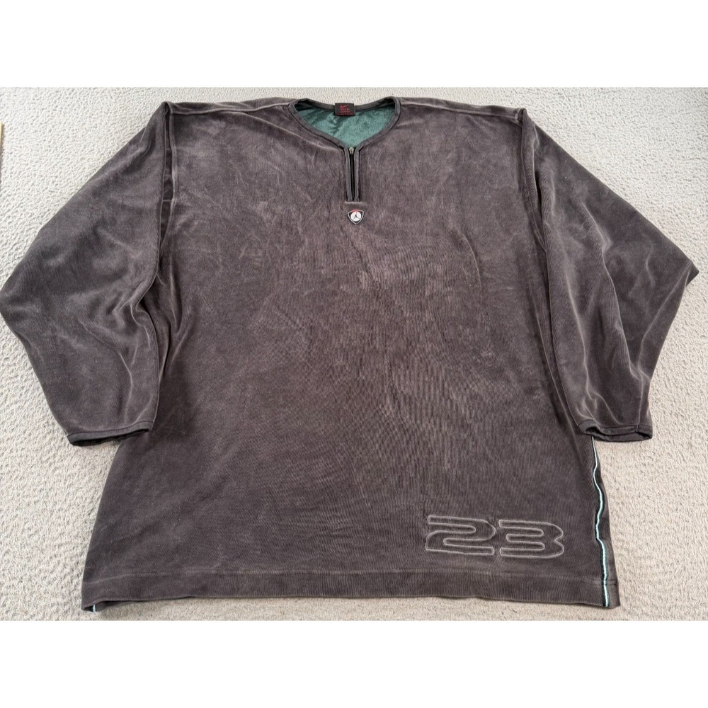 Vintage Nike Air Jordan Velour Shirt‎ Men's Large Gray Long Sleeve Quarter-zip